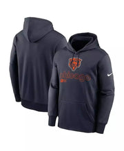 Load image into Gallery viewer, Chicago Bears Performance Pullover Hoodie for men by Nike in navy blue polyester.