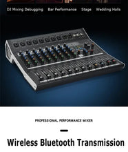 Load image into Gallery viewer, 8/12 Channel Digital Mixer Audio Console 100 DSP Effects Bluetooth USB MP3 DJ Reverberation Sound Mixing Console