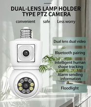 Load image into Gallery viewer, 8MP E27 Bulb WiFi Camera 4K Dual Lens Dual Screen Cam Auto Tracking Two Way Audio Night Vision CCTV Security Protection ICSEE