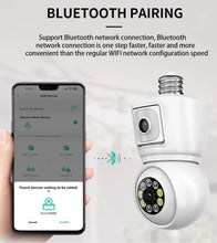 Load image into Gallery viewer, 8MP E27 Bulb WiFi Camera 4K Dual Lens Dual Screen Cam Auto Tracking Two Way Audio Night Vision CCTV Security Protection ICSEE