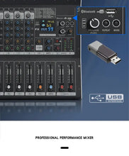 Load image into Gallery viewer, 8/12 Channel Digital Mixer Audio Console 100 DSP Effects Bluetooth USB MP3 DJ Reverberation Sound Mixing Console