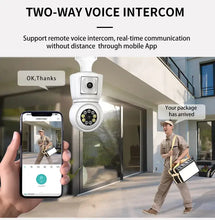 Load image into Gallery viewer, 8MP E27 Bulb WiFi Camera 4K Dual Lens Dual Screen Cam Auto Tracking Two Way Audio Night Vision CCTV Security Protection ICSEE
