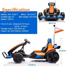 Load image into Gallery viewer, Electric Go Kart with 2 Speed 24V Powered 4 Wheels ,Truck Bluetooth/FM, Loading Capacity 132lbs & 8MPH Max Speed