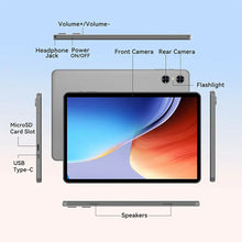 Load image into Gallery viewer, 10.1 2025 Tablet Android 15 8-core 12GB RAM 128GB with camera, flashlight, USB Type-C, and speakers