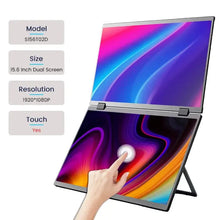 Load image into Gallery viewer, 15.6 Inch Dual Touch Screen Portable Monitor 1080P FHD With 360° Flip External Screen For PC Laptop Mac Phone Xbox PS4/5 Switch