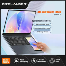 Load image into Gallery viewer, CRELANDER Intel laptop 15.6" +7" Touch Screen 32GB RAM 1TB SSD Backlit keyboard Windows 11 Notebook Computer Dual Screen Laptop