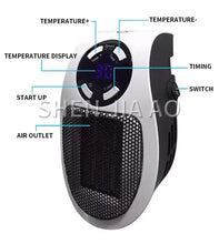 Load image into Gallery viewer, 500W Fan Heater Mini Electric Space Heater Portable Wall Outlet Heater with LED Display Adjustable Thermostat and Timer Mute
