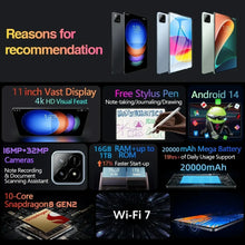 Load image into Gallery viewer, 2025 Global Version Pad 6S PRO Tablet Android 14 16GB 1TB 11Inch 20000mAh 5G Dual WiFi Phone Call Google Play Portable Tablet PC