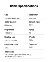 Load image into Gallery viewer, 15.6 Inch Dual Touch Screen Portable Monitor 1080P FHD With 360° Flip External Screen For PC Laptop Mac Phone Xbox PS4/5 Switch
