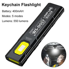 Load image into Gallery viewer, Powerful Mini COB LED Keychain Flashlight USB C Rechargeable Hanging Work Light Waterproof Keyring Camping Walking Pocket Lamp