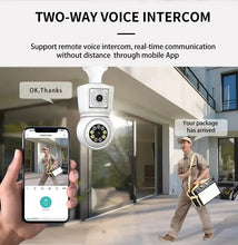 Load image into Gallery viewer, 8MP E27 Bulb WiFi Camera 4K Dual Lens Dual Screen Cam Auto Tracking Two Way Audio Night Vision CCTV Security Protection ICSEE