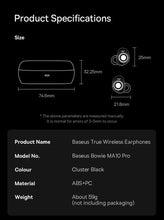 Load image into Gallery viewer, Baseus Bowie MA10 Pro Wireless Earphones 48dB Active Noise Cancellation Bluetooth 5.3 Earbuds 40H Battery Life IPX6 Waterproof
