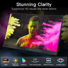 Load image into Gallery viewer, 15.6 inch Portable Monitor for Laptop, 1080P 72 NTSC 100 sRGB USB C HDMI Travel External Second Computer Screen with HDR