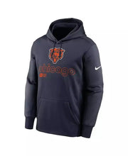 Load image into Gallery viewer, Chicago Bears Performance Pullover Hoodie for men by Nike in dark blue with logo and pocket, made of polyester.