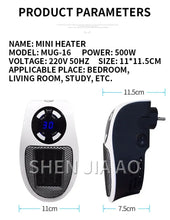 Load image into Gallery viewer, 500W Fan Heater Mini Electric Space Heater Portable Wall Outlet Heater with LED Display Adjustable Thermostat and Timer Mute