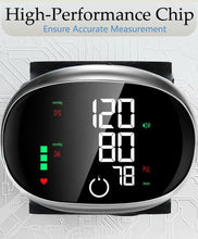 Load image into Gallery viewer, Digital Wrist Blood Pressure Meter Automatic Voice Tonometer Heart Rate Monitor Smart Touch LCD Screen Charge Sphygmomanometer