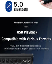 Load image into Gallery viewer, 8/12 Channel Digital Mixer Audio Console 100 DSP Effects Bluetooth USB MP3 DJ Reverberation Sound Mixing Console