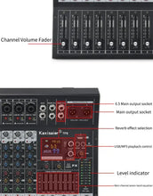 Load image into Gallery viewer, 8/12 Channel Digital Mixer Audio Console 100 DSP Effects Bluetooth USB MP3 DJ Reverberation Sound Mixing Console