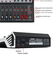 Load image into Gallery viewer, 8/12 Channel Digital Mixer Audio Console 100 DSP Effects Bluetooth USB MP3 DJ Reverberation Sound Mixing Console