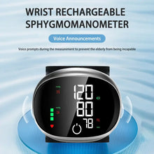 Load image into Gallery viewer, Digital Wrist Blood Pressure Meter Automatic Voice Tonometer Heart Rate Monitor Smart Touch LCD Screen Charge Sphygmomanometer