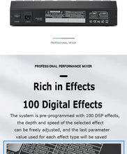 Load image into Gallery viewer, 8/12 Channel Digital Mixer Audio Console 100 DSP Effects Bluetooth USB MP3 DJ Reverberation Sound Mixing Console