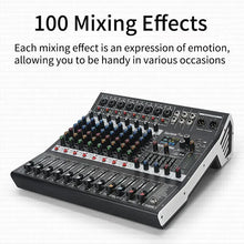 Load image into Gallery viewer, 8/12 Channel Digital Mixer Audio Console 100 DSP Effects Bluetooth USB MP3 DJ Reverberation Sound Mixing Console