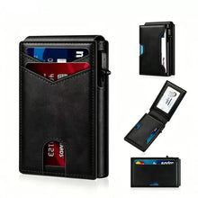 Load image into Gallery viewer, Men Vintage Leather Wallet RFID Blocking Aluminum Auto Pop Up Credit Card Holder for Men