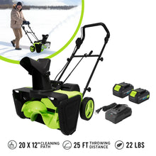 Load image into Gallery viewer, Deli Steelite 42V 20" Cordless Snow Blower – 850 Lbs/Min, Dual 4.0Ah Batteries & Charger Included – Effortless Snow Removal