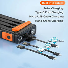 Load image into Gallery viewer, Hand Crank Solar Power Bank 30000mAh with Cable Camping Light PD 20W Fast Charging Powerbank for iPhone Xiaomi Samsung Powerbank