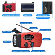 Load image into Gallery viewer, 2000 mAh Emergency Radio with LED Lights Radio USB Solar Charging Light Outdoor Travel Portable Rechargeable FM/AM Radio