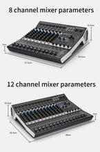 Load image into Gallery viewer, 8/12 Channel Digital Mixer Audio Console 100 DSP Effects Bluetooth USB MP3 DJ Reverberation Sound Mixing Console