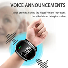 Load image into Gallery viewer, Digital Wrist Blood Pressure Meter Automatic Voice Tonometer Heart Rate Monitor Smart Touch LCD Screen Charge Sphygmomanometer