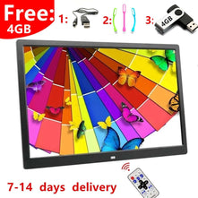 Good gift new 15 Inch LED Backlight HD 1280*800 Full Function Digital Photo Frame Electronic Album digitale Picture Music Video - black free 4GB