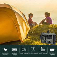 Load image into Gallery viewer, Portable Radio Hand Crank AM FM NOAA Emergency 3-in-1 Reading Lamp Flashlight Solar Charging 2000mAh Power Bank for Cell Phone