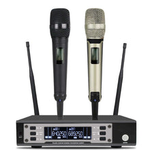 Load image into Gallery viewer, SOMLIMI EW135G4 UHF Long Distance Dual Channel Dual Handheld Professional Wireless Microphone System Stage Performance Dynamic - black and gold