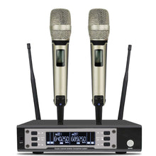 Load image into Gallery viewer, SOMLIMI EW135G4 UHF Long Distance Dual Channel Dual Handheld Professional Wireless Microphone System Stage Performance Dynamic - gold
