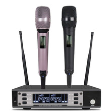 Load image into Gallery viewer, SOMLIMI EW135G4 UHF Long Distance Dual Channel Dual Handheld Professional Wireless Microphone System Stage Performance Dynamic - pink and black