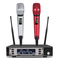 Load image into Gallery viewer, SOMLIMI EW135G4 UHF Long Distance Dual Channel Dual Handheld Professional Wireless Microphone System Stage Performance Dynamic - red and white