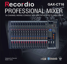 Load image into Gallery viewer, Mixing console with digital microphone 16 channels with USB BT 48 V Phantom Power Professional Karaoke DJ Audio Mixer