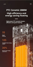 Load image into Gallery viewer, PTC Ceramic 2000W heater showing energy efficiency and quick heating features.
