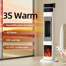 Load image into Gallery viewer, 1500W Ceramic Tower Heater &amp; Humidifier - 4-in-1 with humidification function and 3D flame for cozy warmth.
