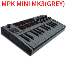 Load image into Gallery viewer, AKAI Professional MPK Mini MK3 - 25 Key USB MIDI Keyboard Controller With 8 Backlit Drum Pads, 8 Knobs (Grey)
