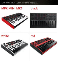 Load image into Gallery viewer, AKAI Professional MPK Mini MK3 - 25 Key USB MIDI Keyboard Controller With 8 Backlit Drum Pads, 8 Knobs (Grey)
