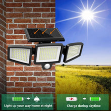 Load image into Gallery viewer, Three-Head Outdoor Waterproof Solar Light with 200+ LEDs and Motion Sensor Security Light for Porches, Garages, Yard Entrances,
