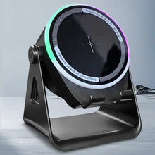 Load image into Gallery viewer, Wireless Induction Speaker with Bluetooth-compatible Speaker in sleek black design with multi-color light ring.
