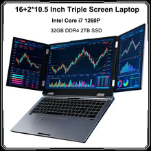 Load image into Gallery viewer, 16+2*10.5 Inch Triple Screen Laptop Intel Core i7 1260P 32GB RAM 2TB Notebook Fingerprint/Face Recognition Unlocking Gaming PC
