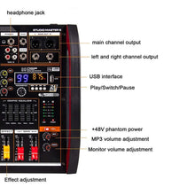 Load image into Gallery viewer, 8 Channel Digital Audio Mixer Mixing Console bluetooth USB Computer Power Live Broadcast Recording DJ Equipment Professional
