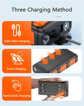 Load image into Gallery viewer, Hand Crank Solar Power Bank 30000mAh with Cable Camping Light PD 20W Fast Charging Powerbank for iPhone Xiaomi Samsung Powerbank
