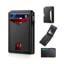 Load image into Gallery viewer, Men Vintage Leather Wallet RFID Blocking Aluminum Auto Pop Up Credit Card Holder for Men
