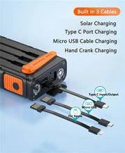 Load image into Gallery viewer, Hand Crank Solar Power Bank 30000mAh with Cable Camping Light PD 20W Fast Charging Powerbank for iPhone Xiaomi Samsung Powerbank
